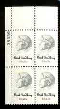 US Plate Block MNH # 1731  13c Carl Sandburg   38336 UL, 7d255
