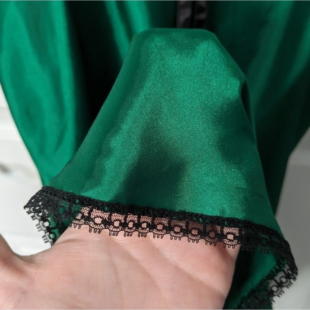 UNDERCOVER Abito slip vintage anni 80 sottocoperta verde intenso pizzo floreale raso taglia M