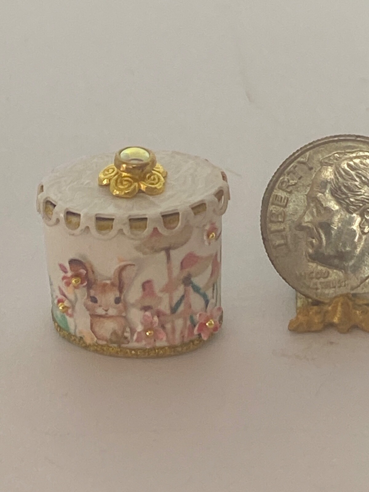 Artisan Oval Bunny Garden Easter Egg Gift Box 1:12 Dollhouse Signed OOAK 23