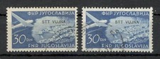 YOUGOSLAVIE, ITALIE, Trieste Zone B VUJA 2 TIMBRES D'OCCASION, 50p-AVION-ERRE...