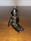 VTG FENTON Iridescent Carnival Glass Seated Clown Figurine W/LABEL 4.5"H