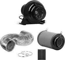 4 Inch 195 CFM Inline Ventilation Fan Carbon Filter with Prefilter 8 ft Ducting