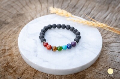 7 Chakra Lavastein Heilung Edelstein Perlen Handarbeit Männer & Frauen Armbän...