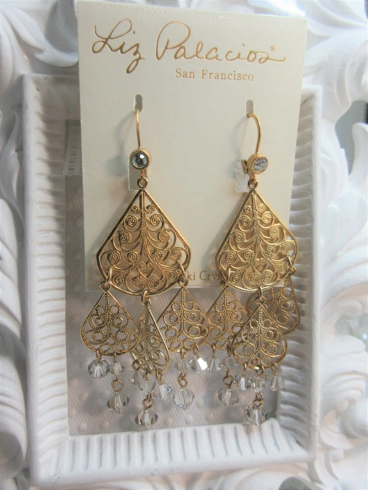 Nuevo 1/20 14K Liz Palacios Transparente Swarovski Elementos Distintivos Pendientes Placa de Oro Foto 4 de 4