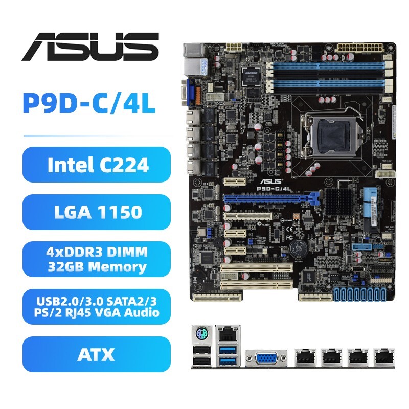 Intel C224 Motherboard ASUS P9D-C/4L LGA1150 DDR3 for 4th Intel C224 Motherboard ASUS P9D-C/4L LGA1150 DDR3 for 4th
