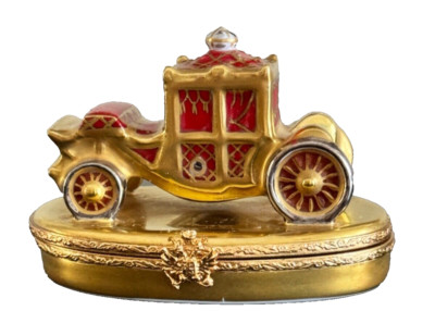 Adorable Faberge Hand Painted Limoges France Royal Coach Porcelain Trinket Box