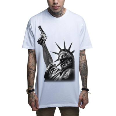 Mafioso Stick Up White Mens T-Shirt Guns Girls Ammunition Tattoo Clothing