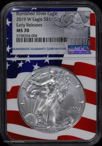 2019 W $1 Burnished American Silver Eagle NGC MS 70 | Uncirculated BU ASE
