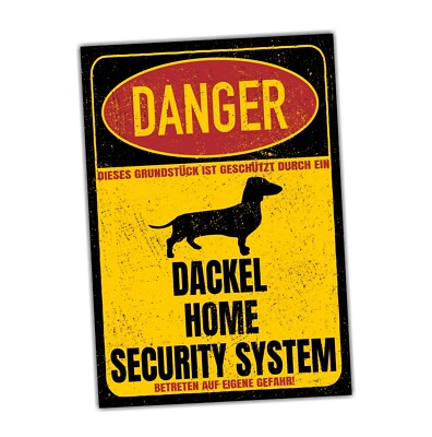 Dackel Teckel Dog Schild Danger Security System Türschild Hundeschild Warnschild