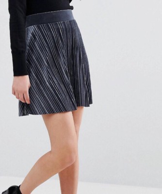 Vila BNWT Blue Velvet Skater Mini Flare Skirt Pleated A Line Size 10 Dress NEW