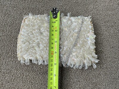 Sequin Purse White Micro Bead Clutch Snap Hand Bag Made in Hong
