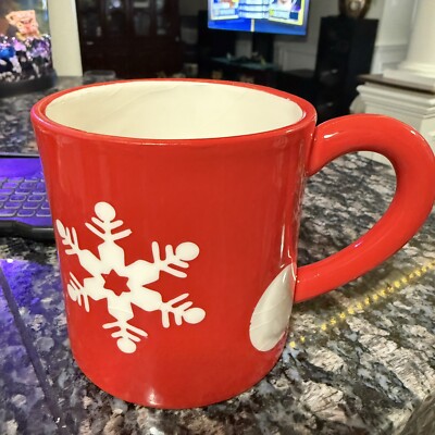 Cracker Barrel Merry Merry Christmas Coffee  Mug Tea Cup Red Snowflake For Gift