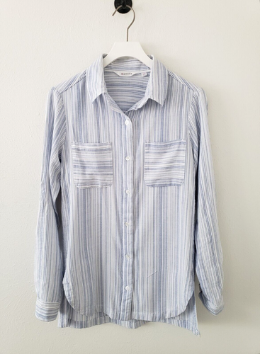 Athleta Size XXS Blue White Stripe Long Sleeve Button Down Shirt Cotton Viscose