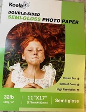 100 Sheets 32lb Koala Double Sided Semi Glossy Inkjet Photo Paper 11X17