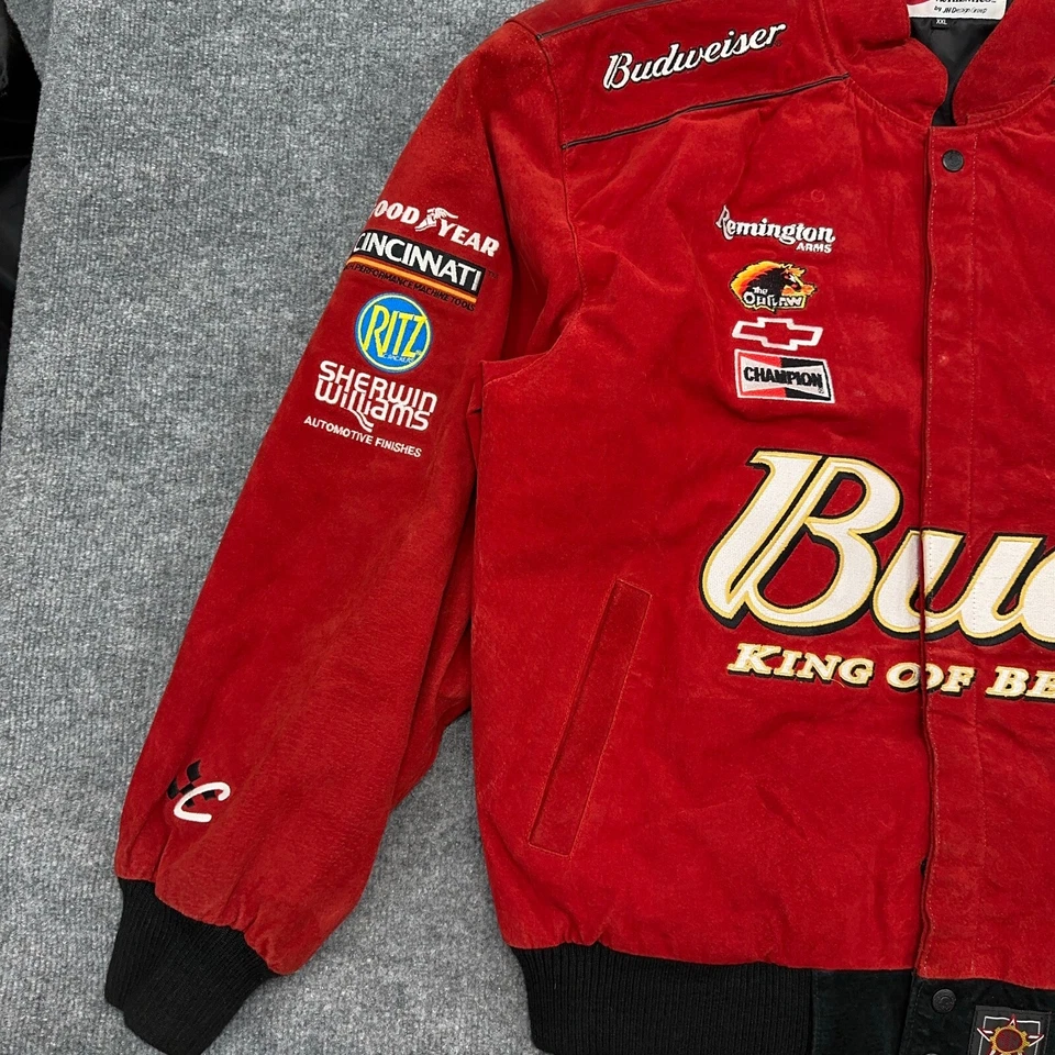 Vintage NASCAR Jacket Mens 2XL Red BUD King of Beers JH Design Chase Earnhardt 8 - Image 3 of 4