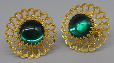 Mens Vintage Prong Set Green Flower CUFFLINK Costume Jewelry V93