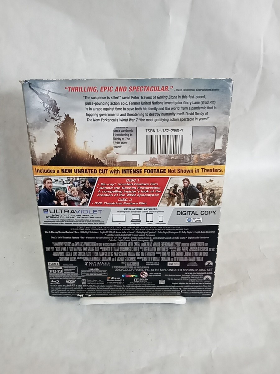 World War Z Unrated Cut (Blu-ray, DVD No digital 2013) Brad Pitt