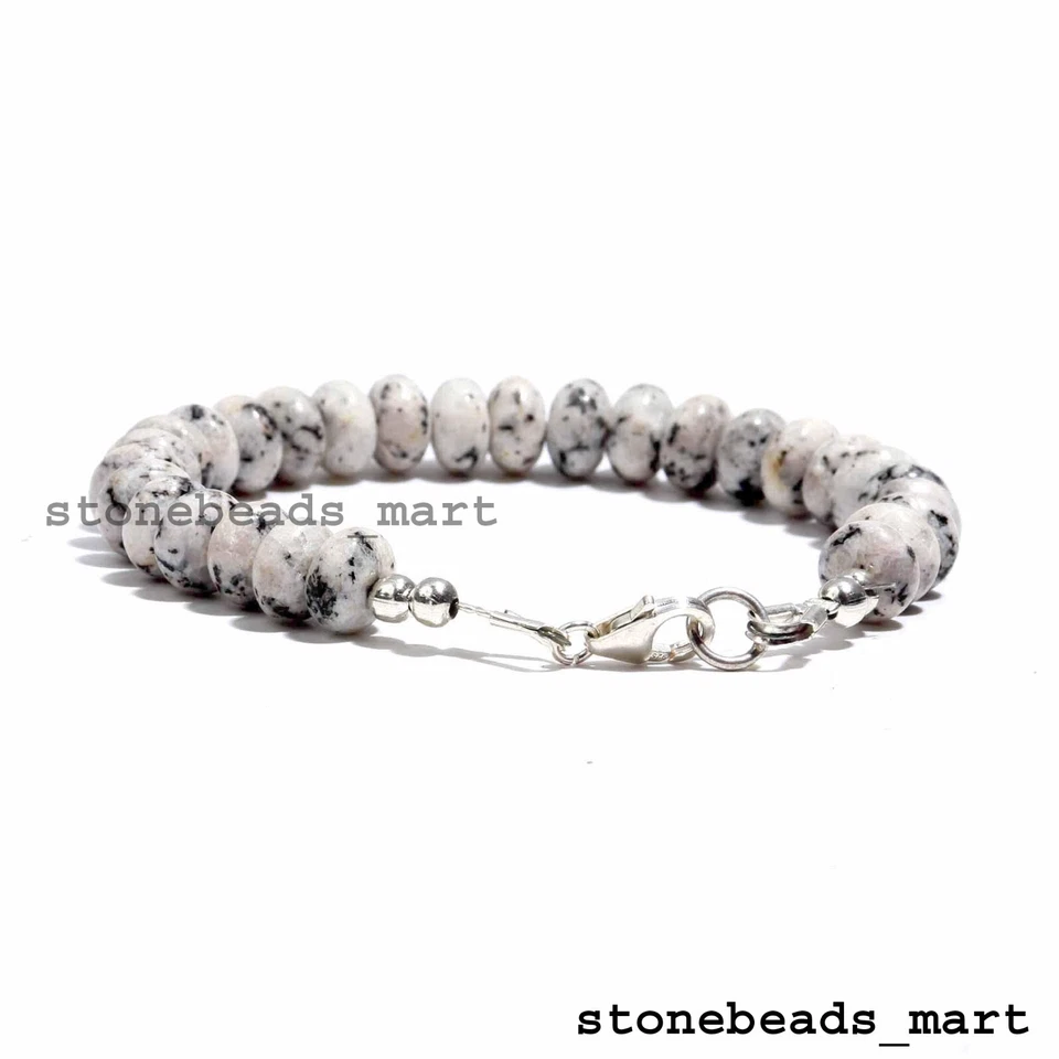 Bracciale Rondelle Lisce Argento 925 Quarzo Howlite Bianco 8-9 mm 7" - Immagine 4 di 4