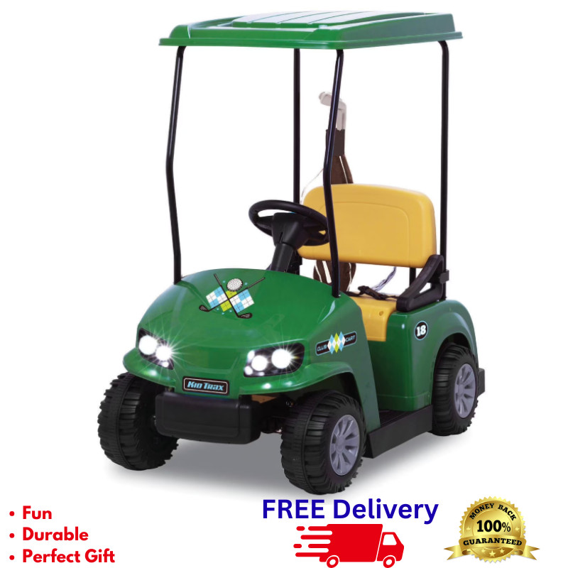 12V Kids Golf Cart Ride-On with Golf Accessories Forward Reverse LED Headlights