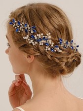 Blue Rhinestone Wedding Hair Comb and Pins Bridal Crystal Pearl Hair Piece