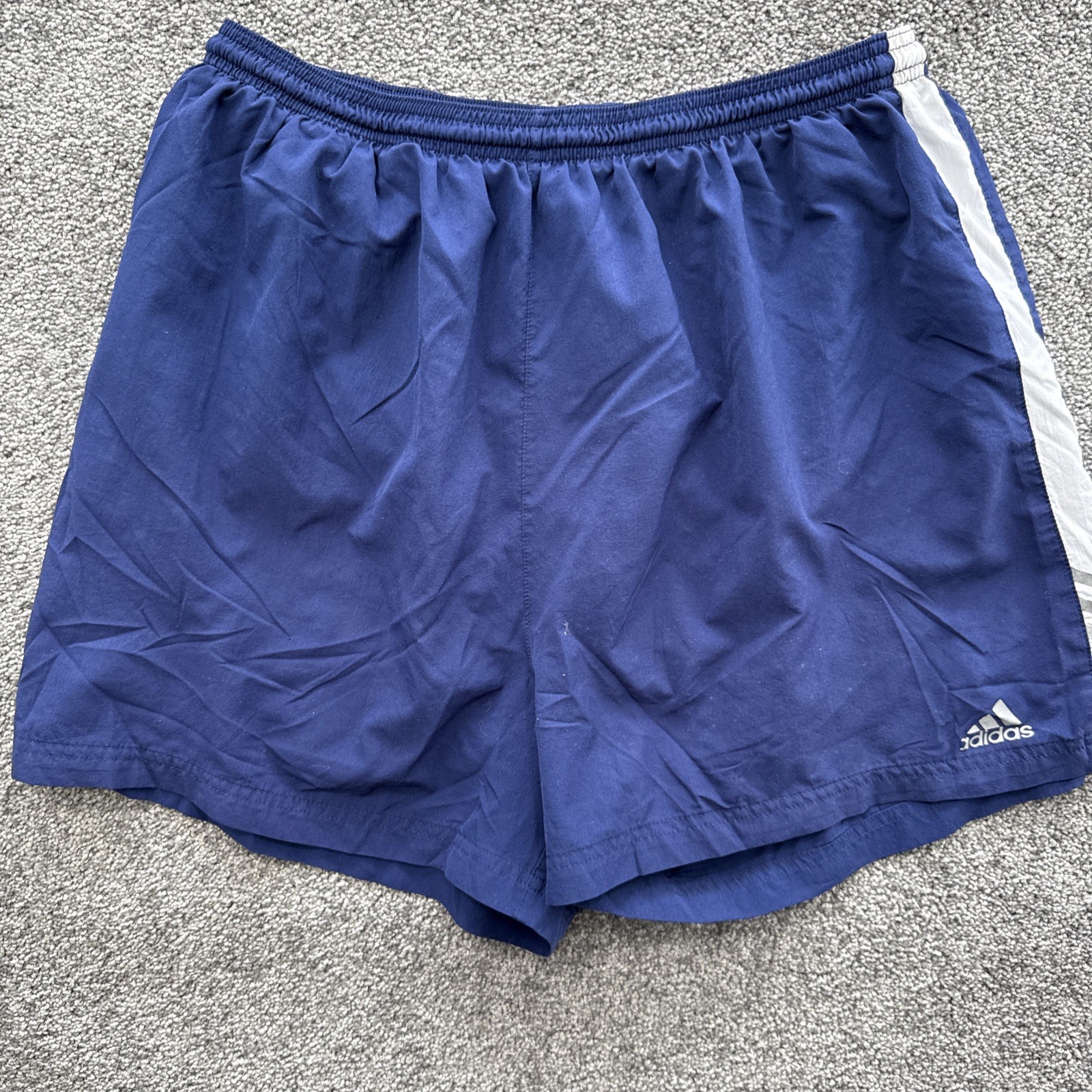 VTG Mens XL Adidas Running Shorts Brief Y2K Blue Drawstring Trefoil Logo