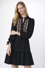 Ann Taylor 8p black embroidered dress Long sleeves with ties, ruffled zip neck.