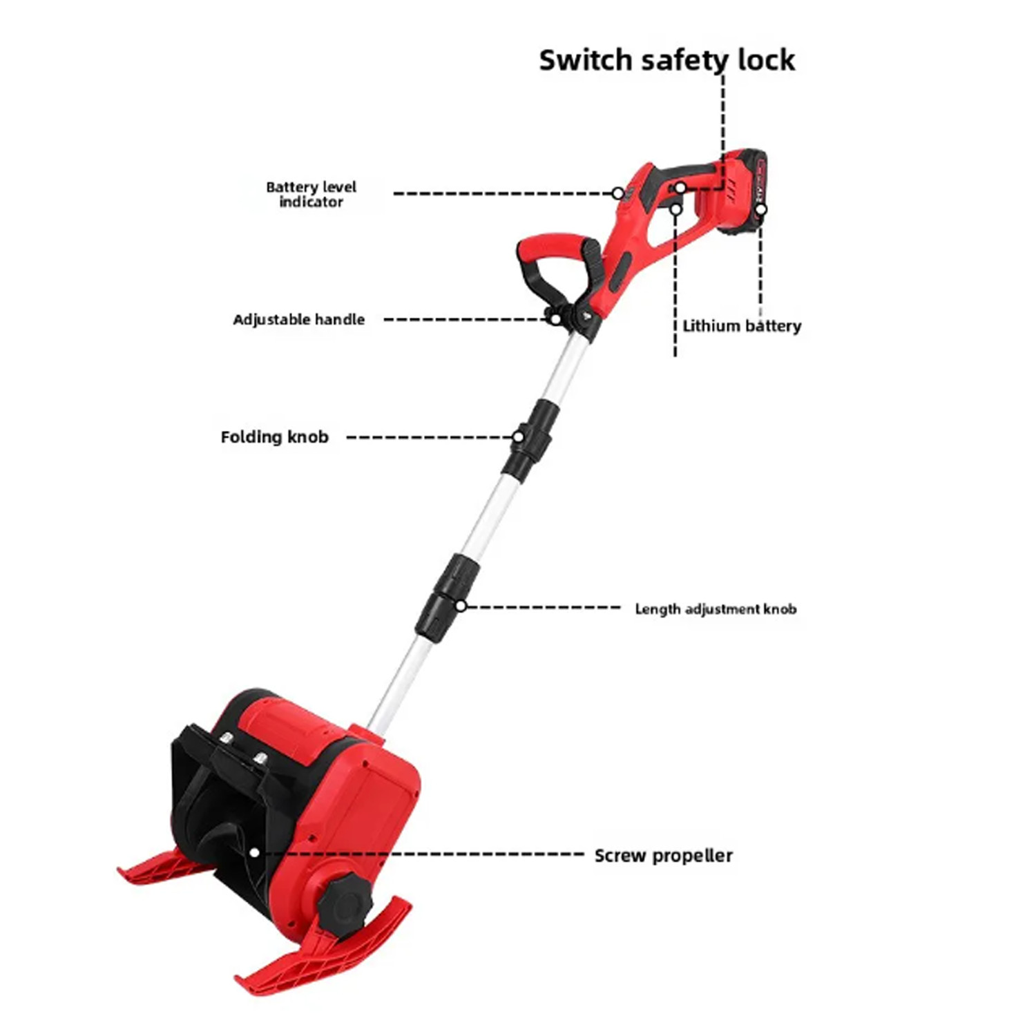 12'' Cordless Snow Shovel 21V Battery Powered Electric Snow Blower w/2 Battery