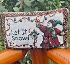 Holiday Throw Pillow LET IT SNOW Christmas Decor  12”x 8” Snowman Tapestry