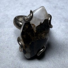 Vintage 925 Sterling Silver Black Rutilated Quartz Artisan Statement Ring Size 6