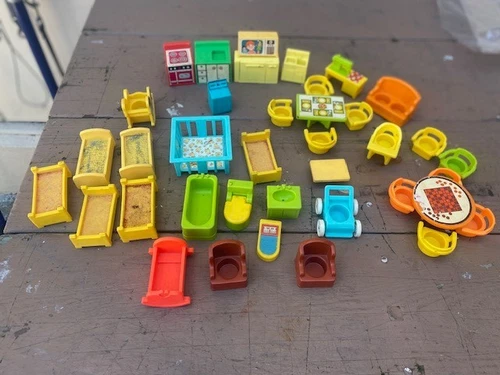Lot of 87 Vintage Fisher-Price Little People Assorted Variety Furniture Animals