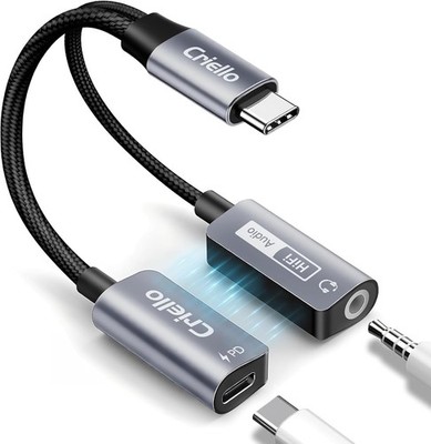 Magnetic USB-C to 3.5mm Audio Adapter and Charger 2 in 1 Headphone Grey
