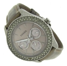 Fossil Stella Kristall Damen Armbanduhr Perlmutt Leder Chrono ES-3127 5ATM S322