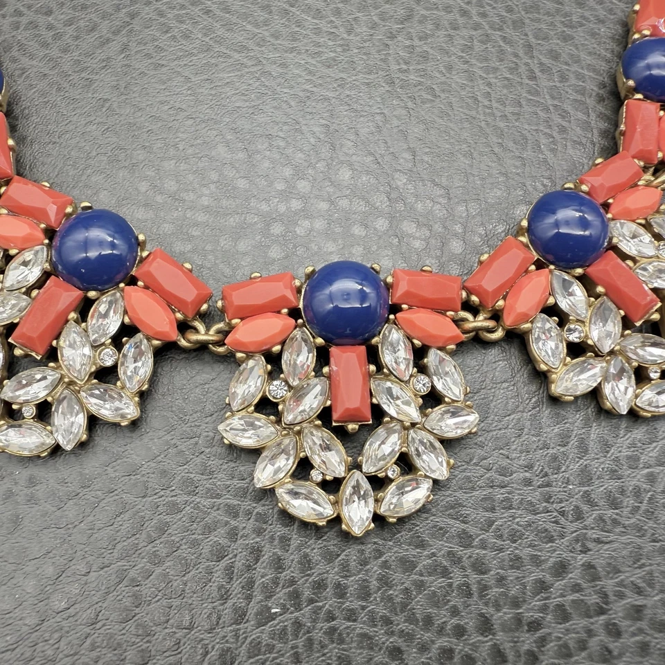 J.Crew 水晶声明项链金色蓝色珊瑚粉红色围兜厚重珠宝首饰 — 第 4/4 张图片