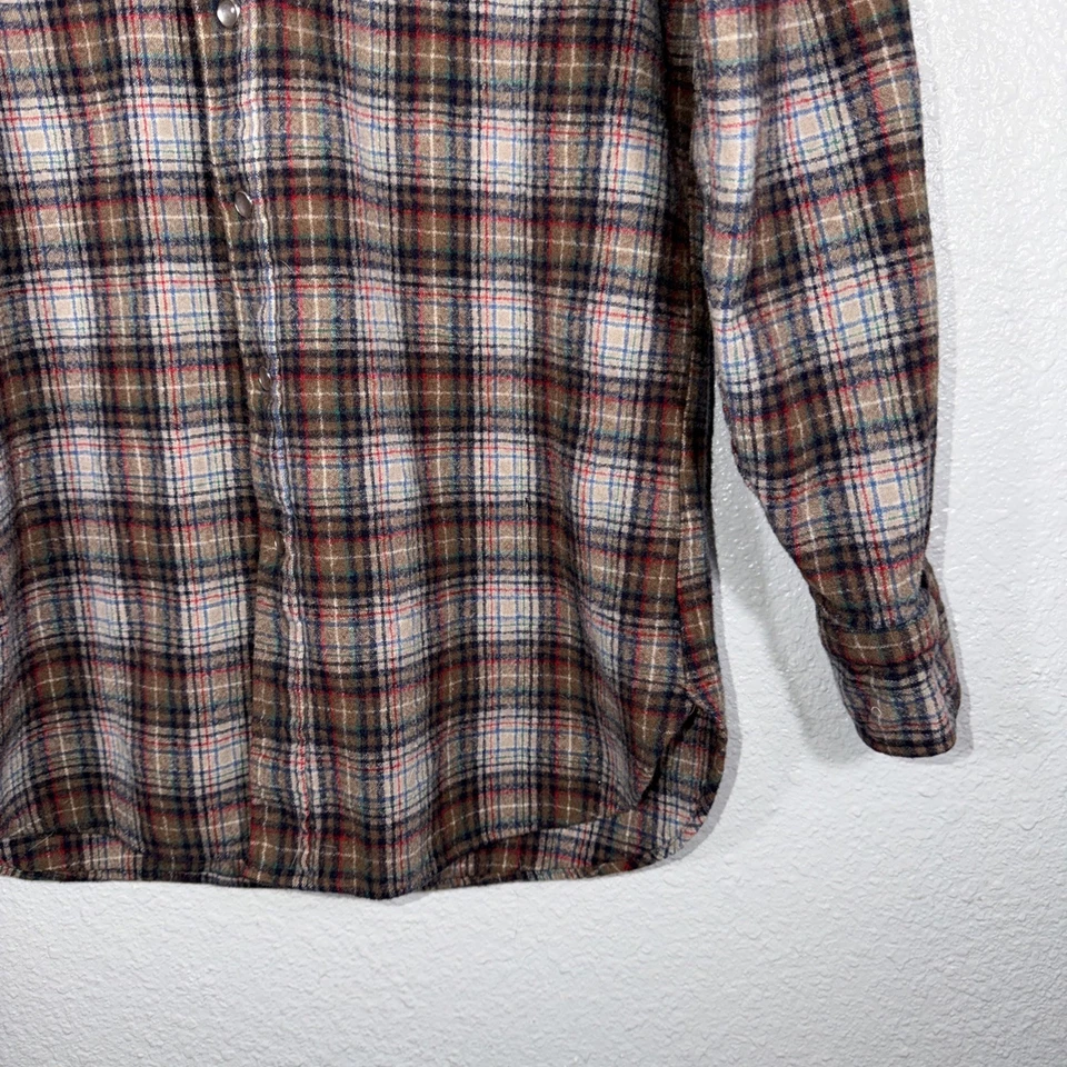 Pendleton Para Hombre Talla L Alto Pura Lana Virgen Marrón Rojo Cuadros Perla A Presión Hecho en EE. UU. Foto 3 de 4