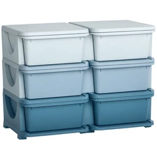 Kids Toy Storage Organizer w/ Drawers 3 Tier Kids Storage Units, Blue