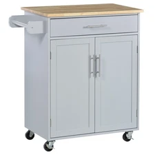 HOMCOM Kitchen Island Cart Rolling Trolley Cart with Drawer,