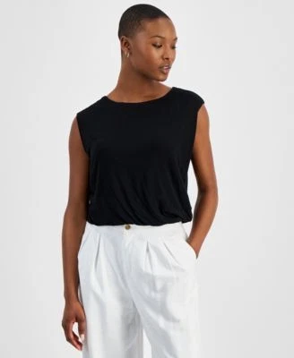 Bar III Petite Crewneck Twist Hem Top Bright 194136960700  RT $24.5