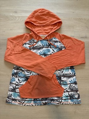 Free Planet Large Hoodie Front Pocket Pullover Orange Leaf Print