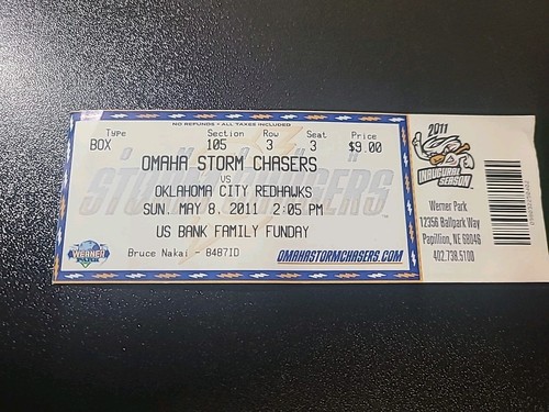 Omaha Storm Chasers Ticket 5-8-2011 Lorenzo Cain, Eric Hosmer, Falu, Royals AAA - Picture 1 of 7