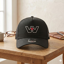 Western Star Trucks Logo Embroidered Trucker Hat Black Mesh Snapback Cap