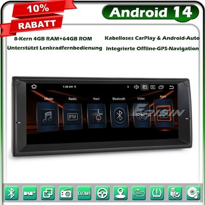 10.25'' 64GB 8-Kern Android 14 Autoradio GPS CarPlay DAB+ Navi für BMW 5er E39 M5