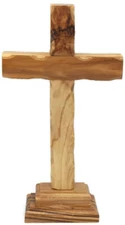 Crucifix Hand made Olive Wood Cross  Standing Holy Land Jerusalem souvenir