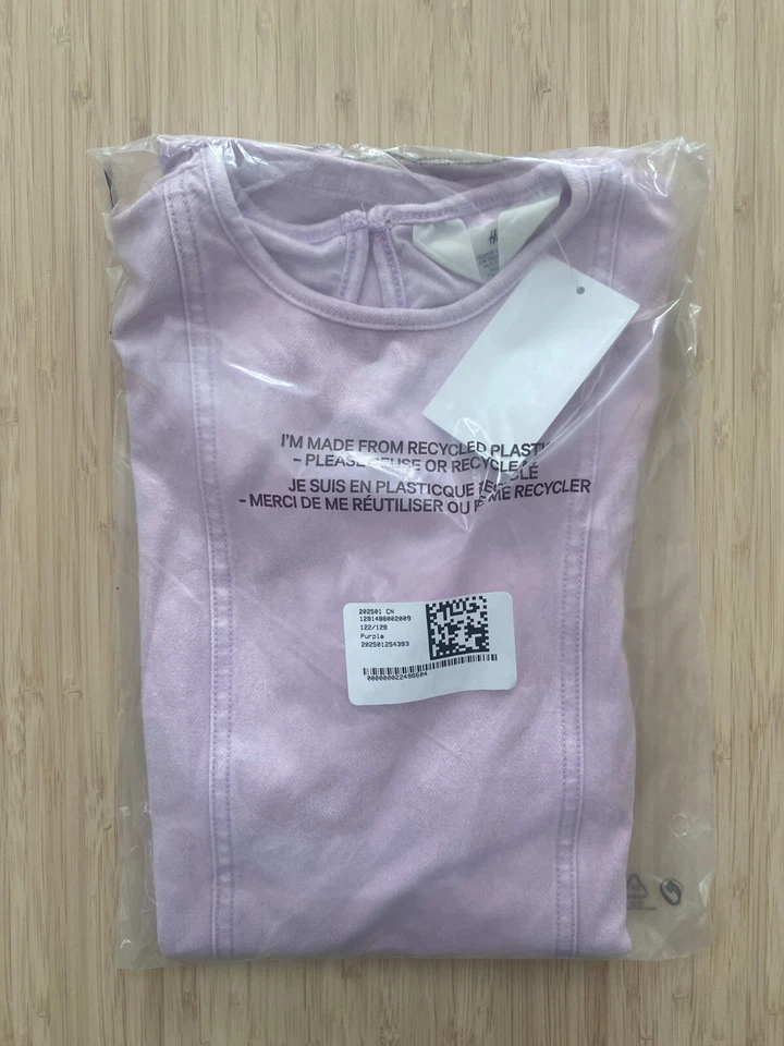 NUEVO CON ETIQUETAS H&M Niñas Vestido Jersey Look Denim Púrpura Claro Talla: 6X/7 EE. UU. Foto 3 de 3