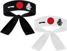 Cotton Tie on Headband (1 White + 1 Black) For Sports/Exercise/Cooking