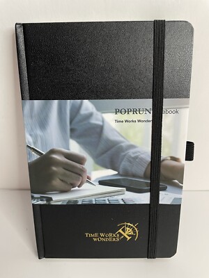 Poprun Notebook Lined Page Numbered Journal - Time Works Wonders Unused Black