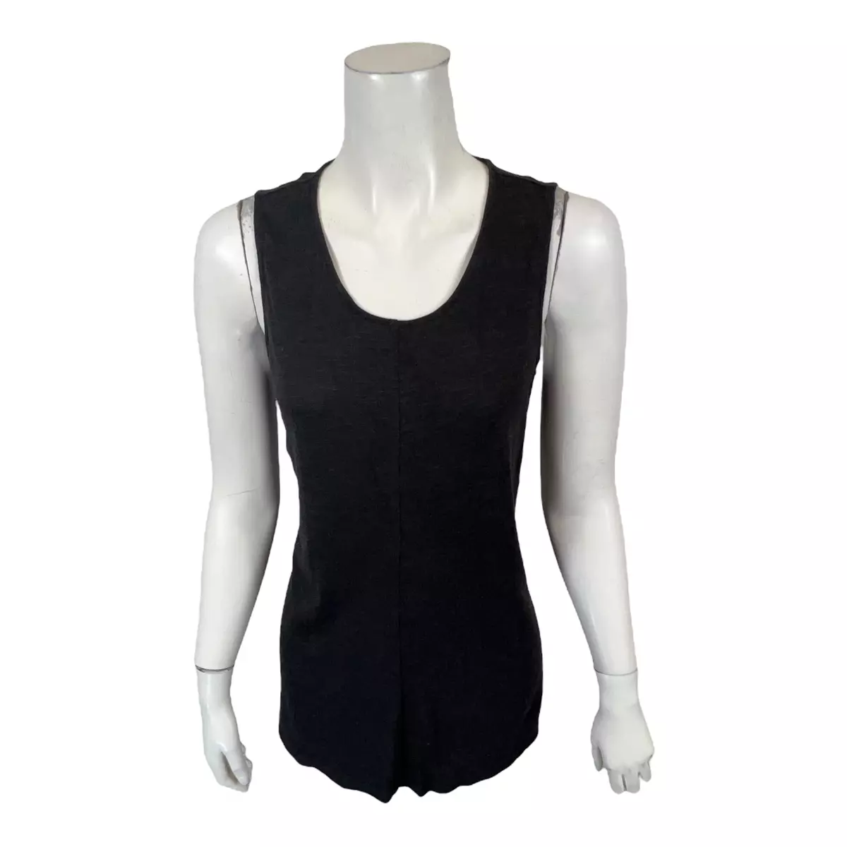 Denim & Co. Naturals Linen Slub Jersey Swing Tank Top Solid Black Small Size
