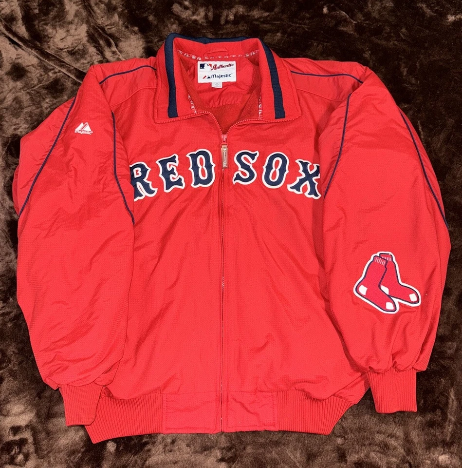 Vintage Majestic Boston Red Sox Bomber Jacket Medium Red Zip Up Dugout Baseball - Image 2 of 4