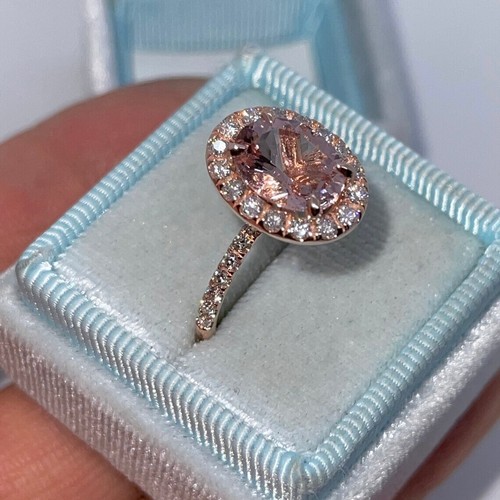 1.80Ct Oval Cut Real Morganite Engagement Ring 14k Rose Gold Plated - Picture 7 of 8