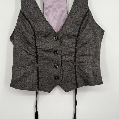 Womens XL Button Vest Grunge Gothic Renaissance Fairygoth Western Y2K - Picture 2 of 9