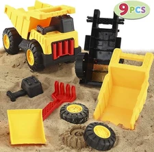  9 PCS Take Apart Assemble Construction Truck Beach Sand Toy Set, for Kids 